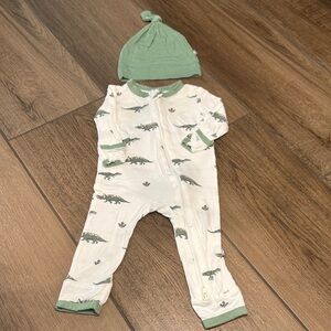 Kyte BABY Green Dinosaur Print Kids Footie with Hat